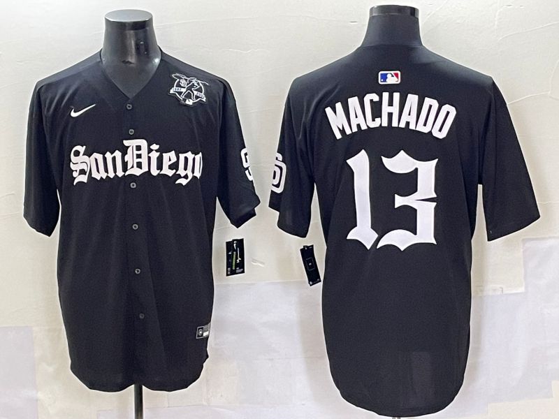 Men 2025 San Diego Padres #13 Machado Black Five generations Joint Name Nike MLB Jersey style 11->san diego padres->MLB Jersey